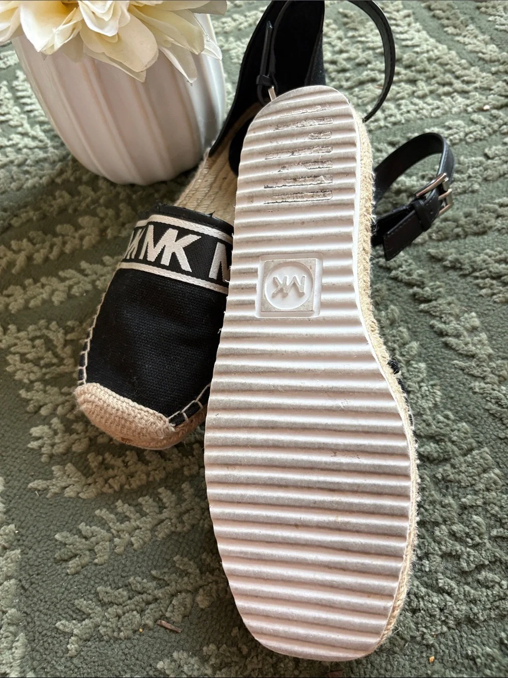 Michael Kors Black MK Logo Espadrille Sandals with Ankle Strap